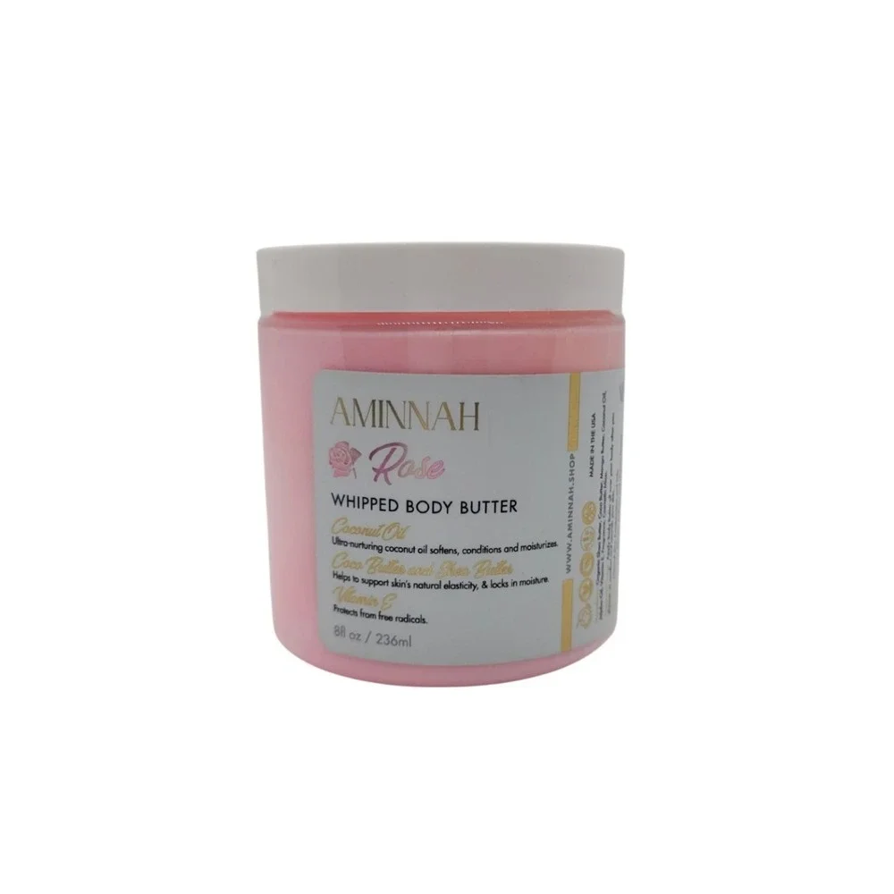Aminnah Rose Whipped Body Butter‎ 8oz Coconut Oil Shea Butter Vitamin E Pink